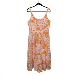 Gap Orange White Floral Cotton Tiered Midi Sundress 12 Tall